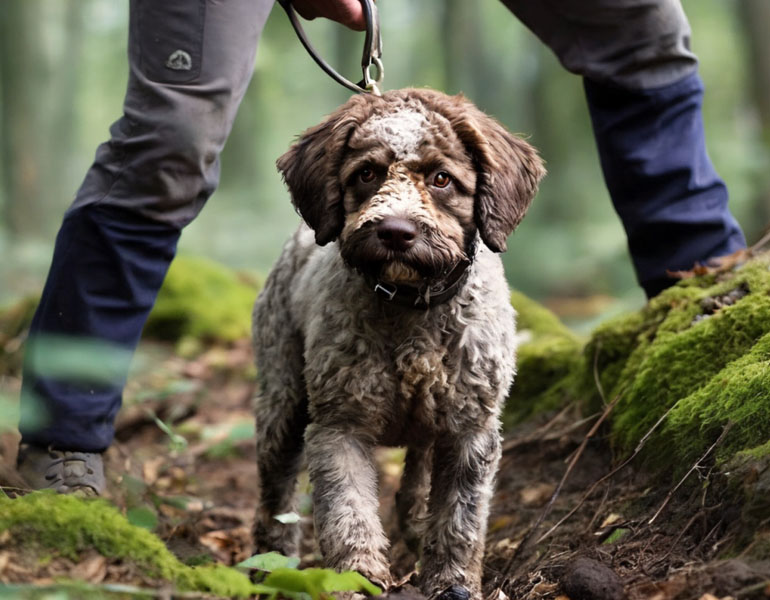 lagotto durante un allenamento nel bosco