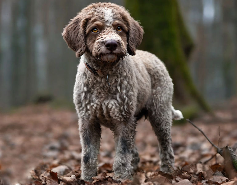 giovane lagotto romagnolo a caccia di tartufi